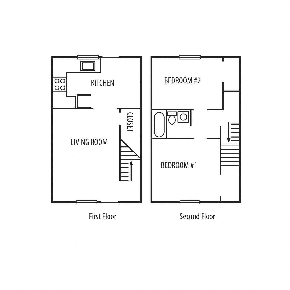 Floor plan for 2 beds, 1 bath, 760 sqft